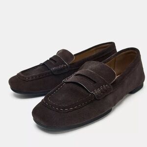 Zara SPLIT LEATHER LOAFERS dark brown size 40